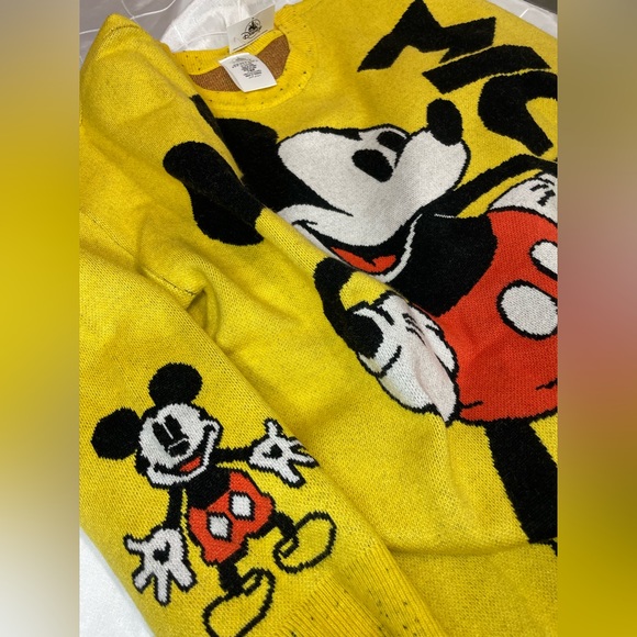 Disney Parks Mickey Mouse Yellow Sweater Unisex Adult Size M XL Pullover Knit - Picture 8 of 15